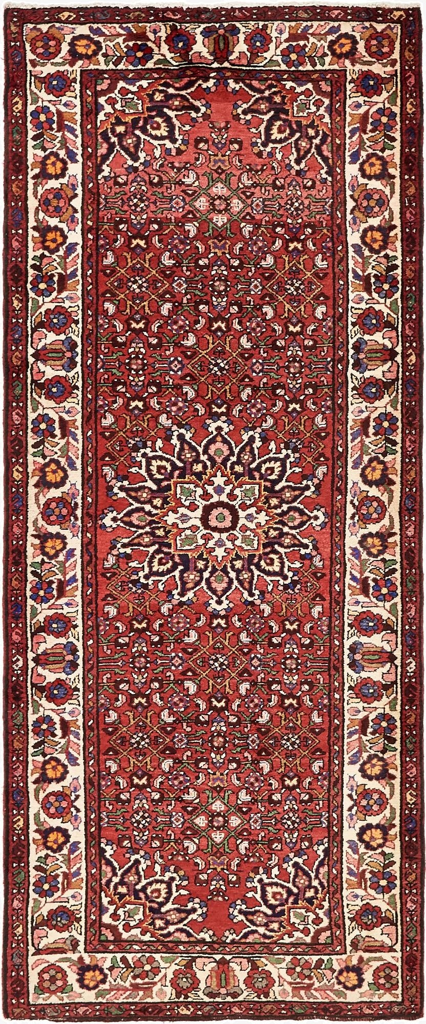  4' x 9' 6  Hand Knotted Hossainabad Persian Wool Runner Rug