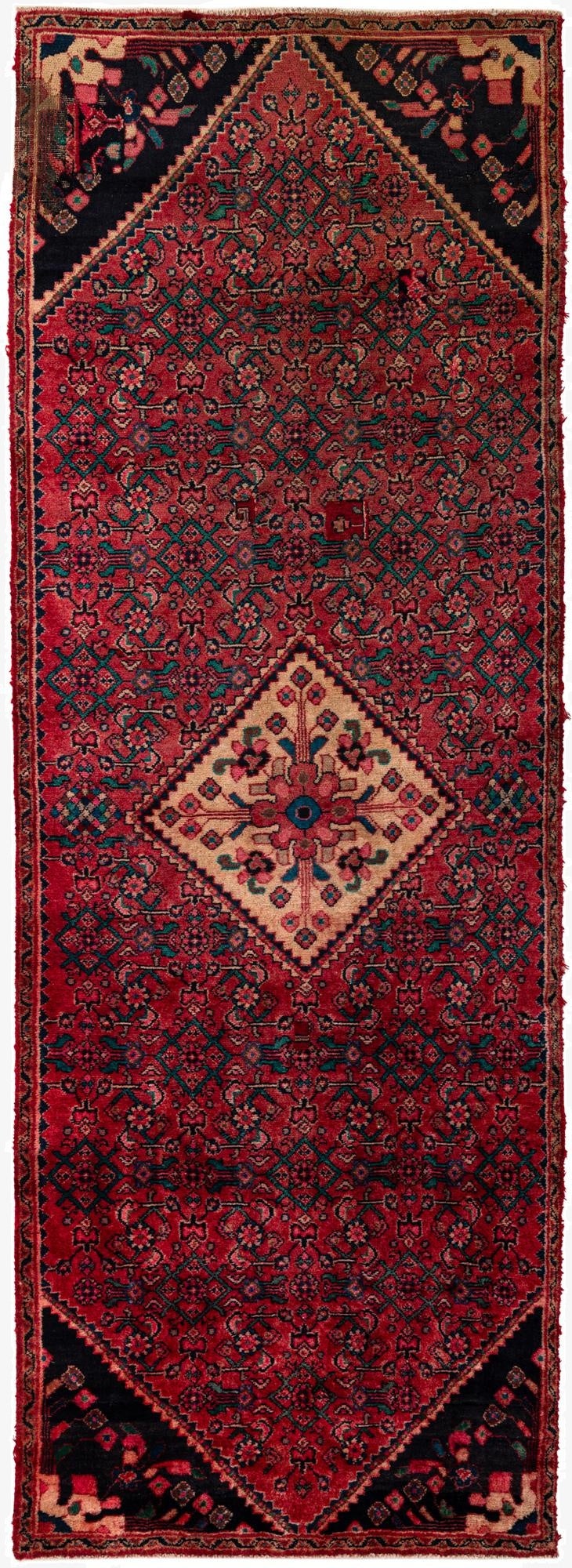  3' 5 x 9' 10  Hand Knotted Hossainabad Persian Wool Runner Rug