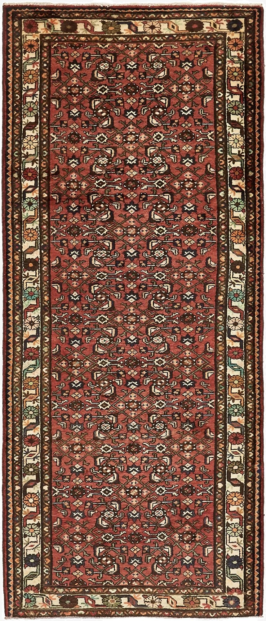  4' x 9' 10  Hand Knotted Hossainabad Persian Wool Runner Rug