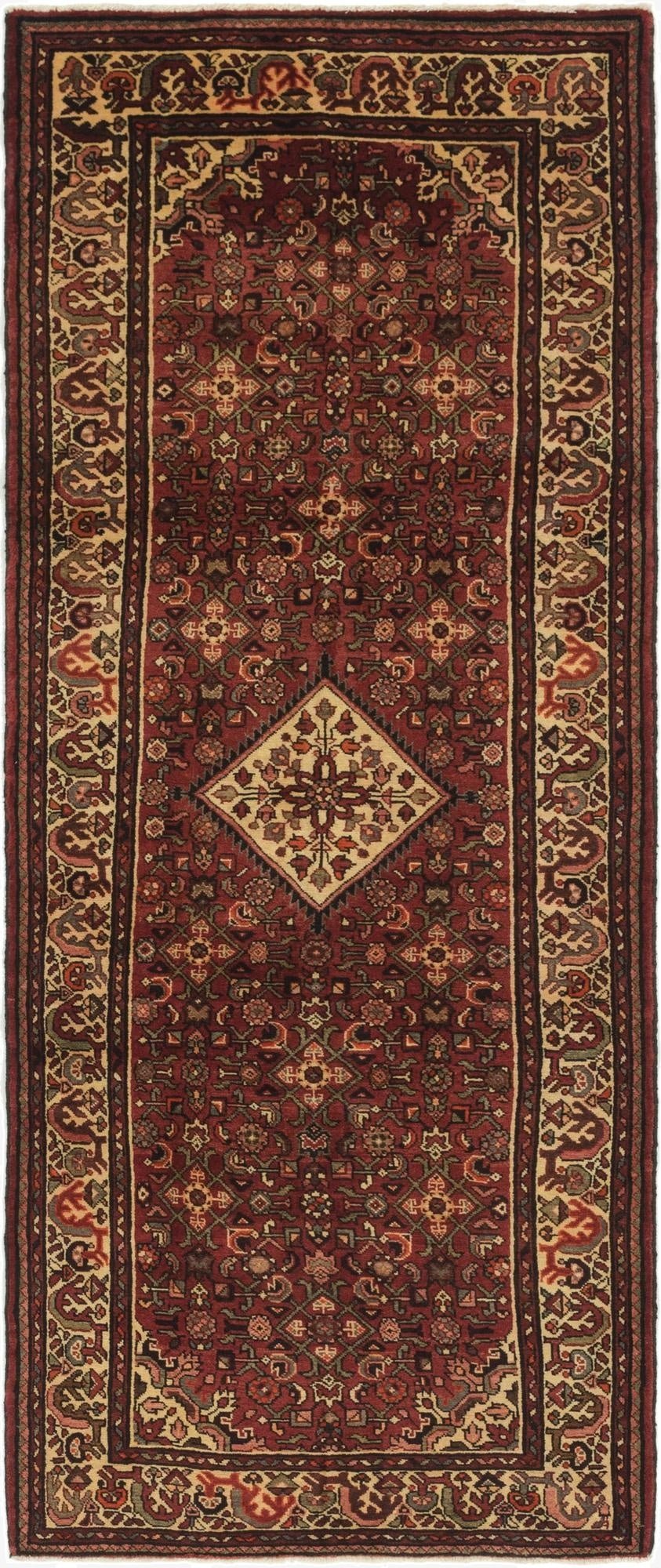  3' 10 x 9' 9  Hand Knotted Hossainabad Persian Wool Runner Rug