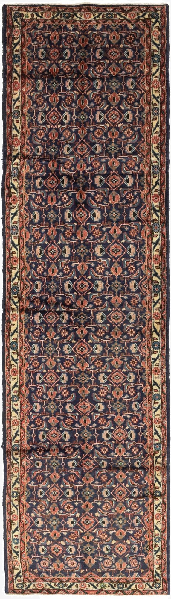  3' 8 x 13' 8  Hand Knotted Hossainabad Persian Wool Runner Rug