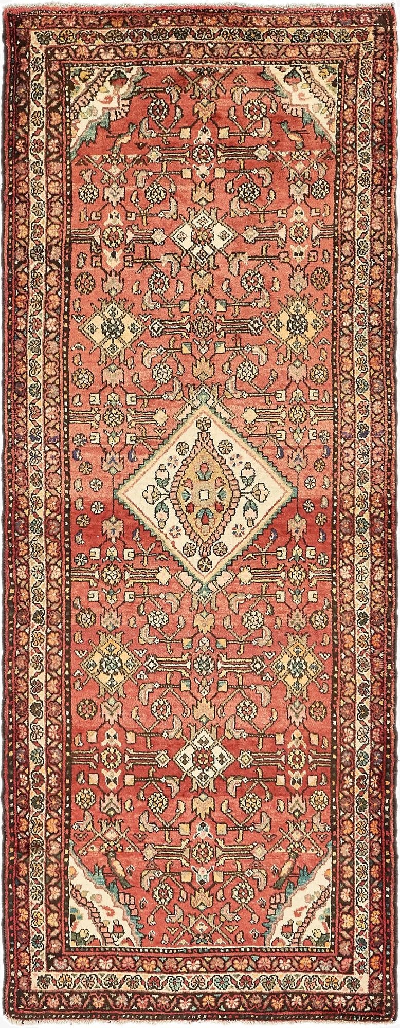  3' 8 x 9' 9  Hand Knotted Hossainabad Persian Wool Runner Rug