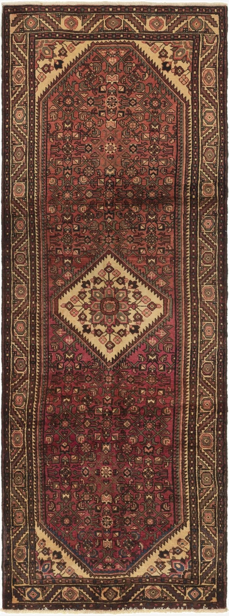  3' 10 x 10' 7  Hand Knotted Hossainabad Persian Wool Runner Rug