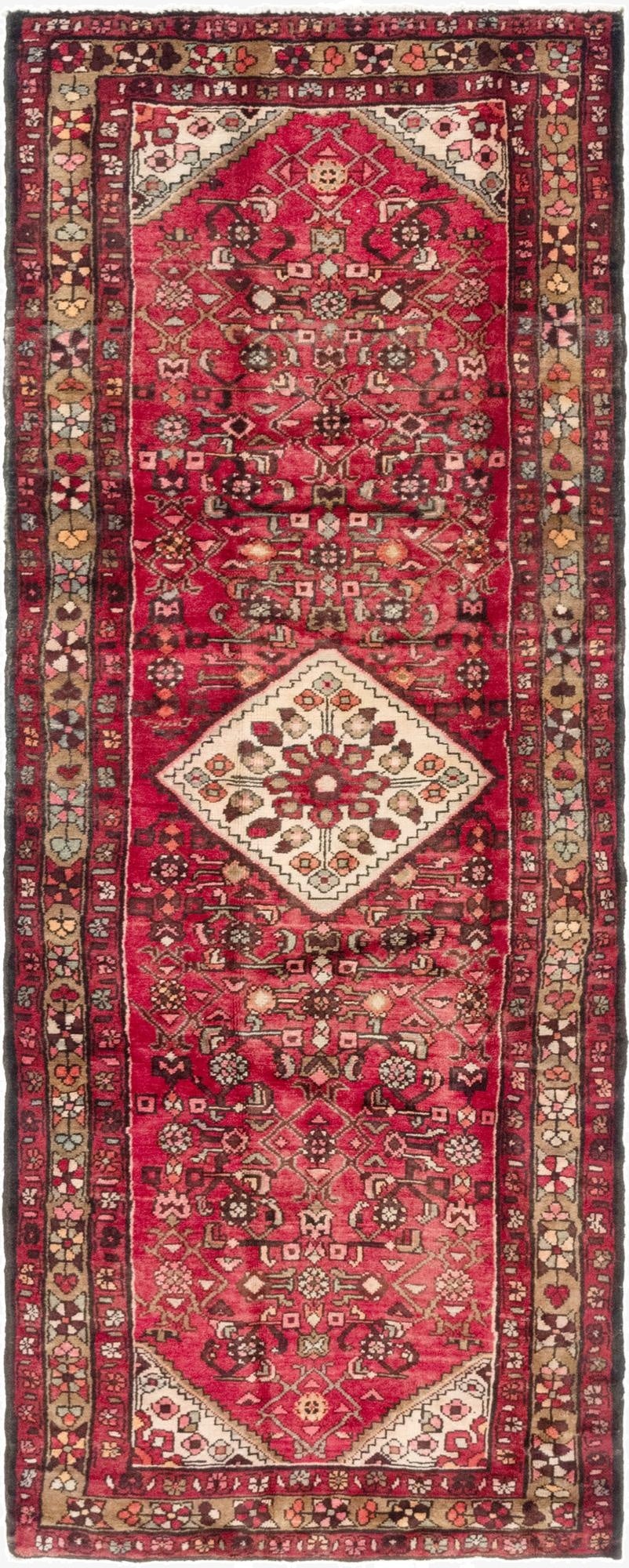  4' x 10' 3  Hand Knotted Hossainabad Persian Wool Runner Rug