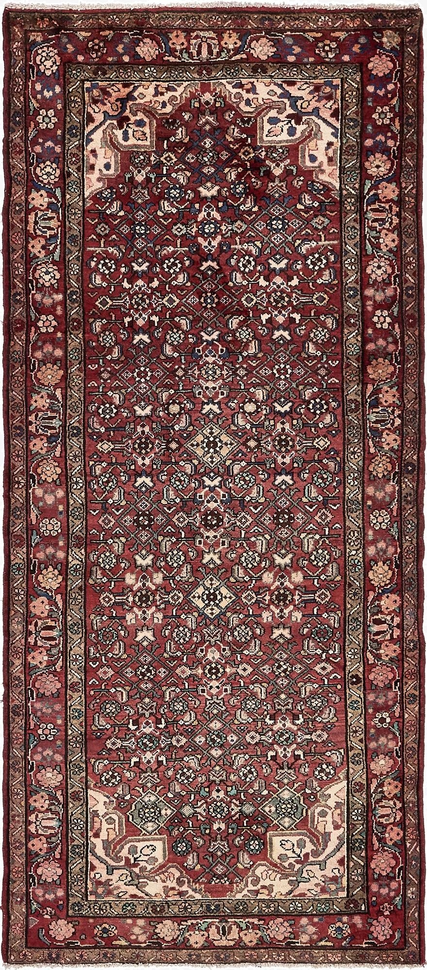  4' x 9' 7  Hand Knotted Hossainabad Persian Wool Runner Rug