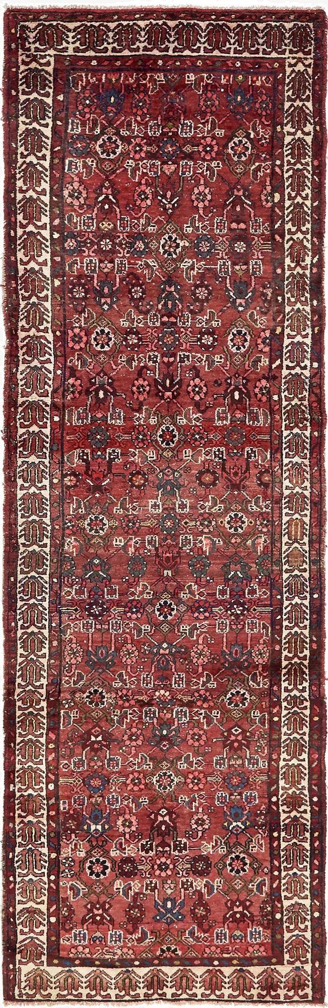  3' 8 x 10' 6  Hand Knotted Hossainabad Persian Wool Runner Rug