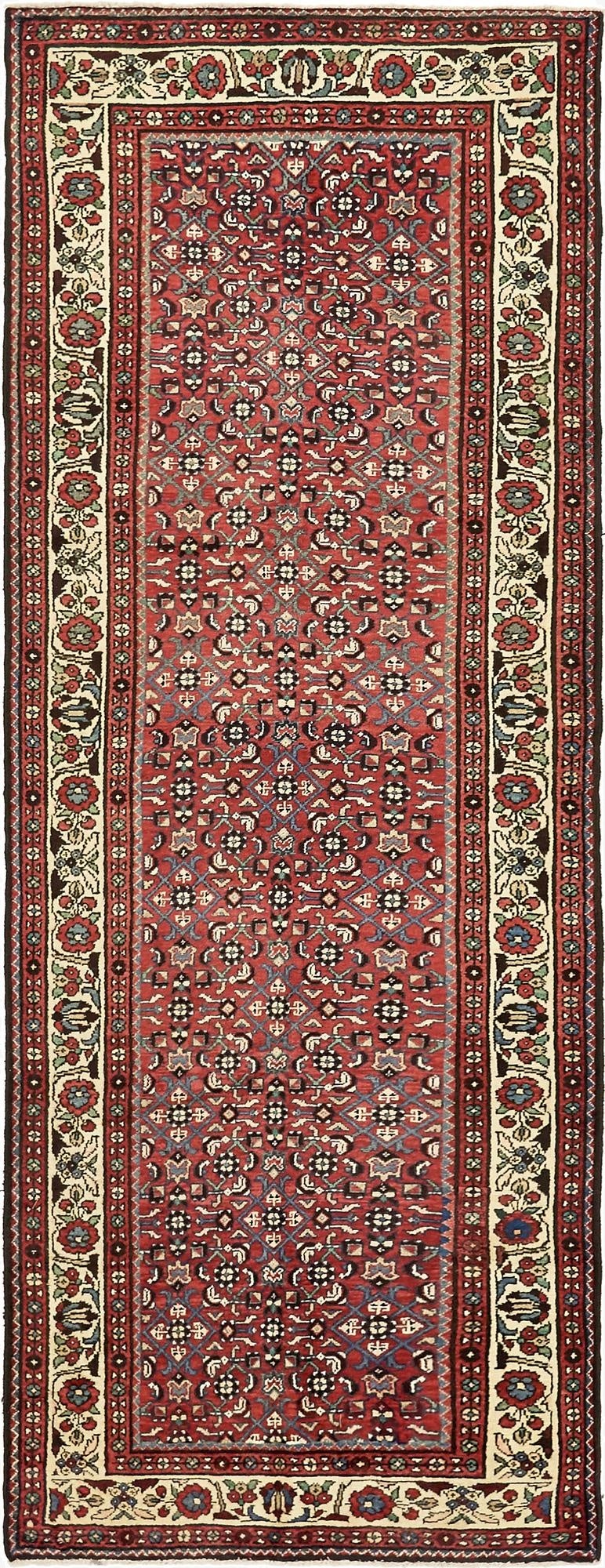  3' 6 x 9' 6  Hand Knotted Hossainabad Persian Wool Runner Rug