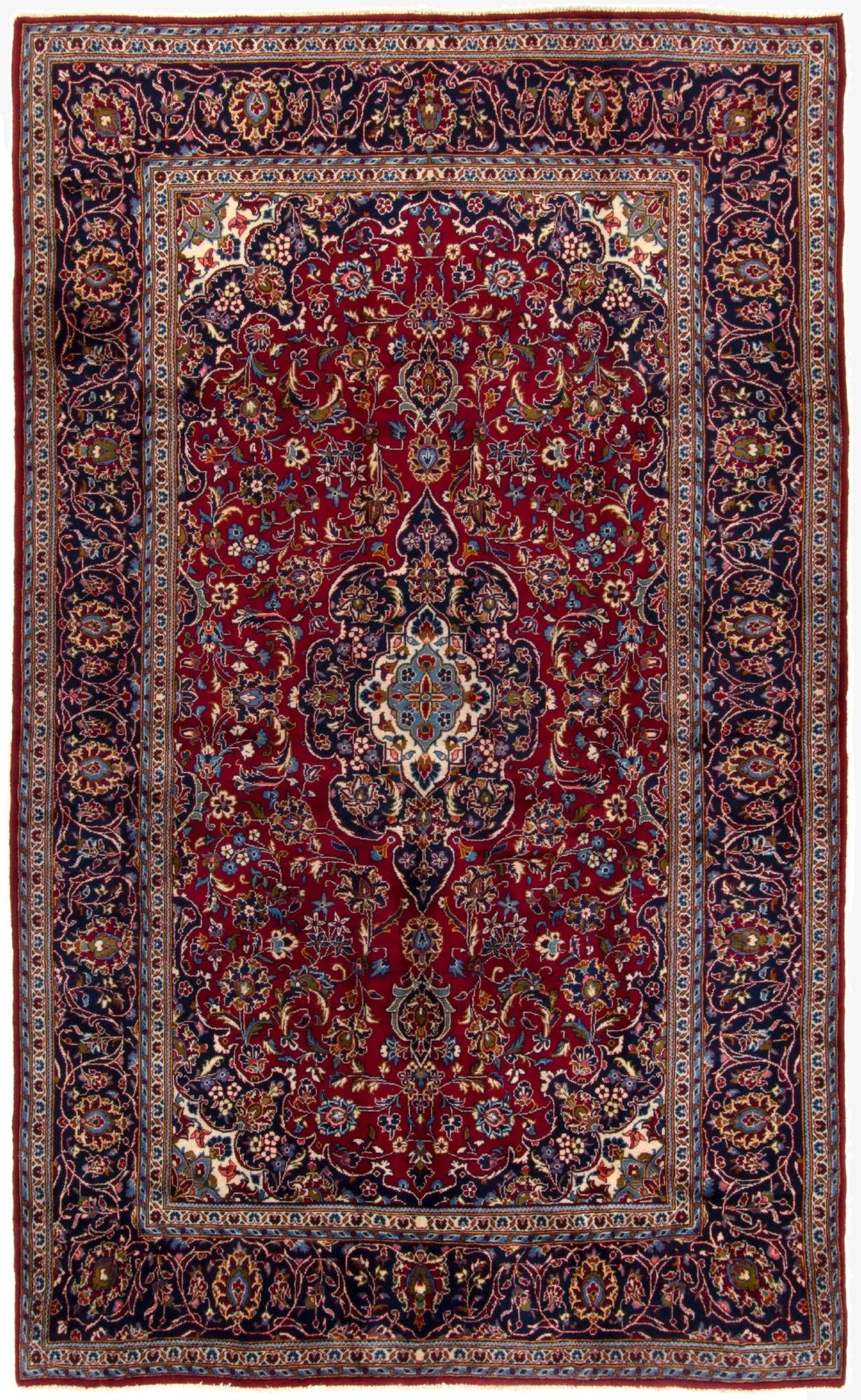  6' 6 x 10' 10  Hand Knotted Kashan Persian Wool Runner Rug