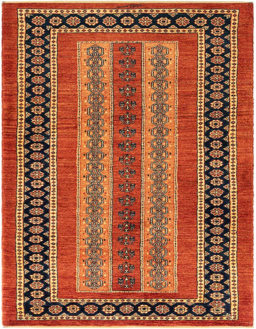 A 7 ft runner rug in a Persian style, featuring a rich red field with intricate navy and gold traditional patterns, ideal for a hallway.