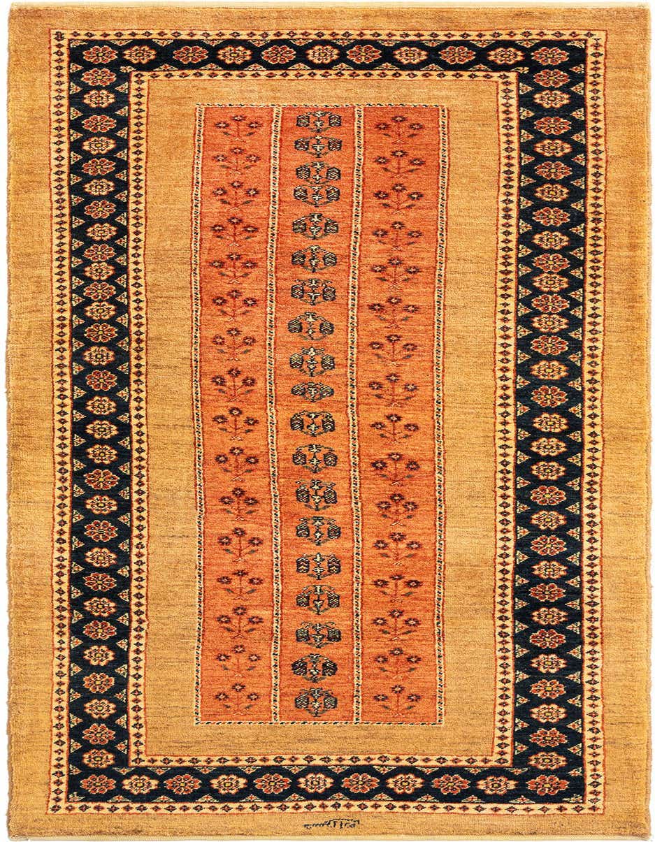 A 6 ft Kashkuli runner rug in red and gold with a traditional Persian floral pattern, ideal for a hallway.