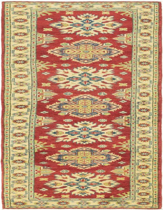 A 10 ft runner rug in traditional Southwestern style, featuring a red field with cream, blue, and green tribal patterns, ideal for a hallway.