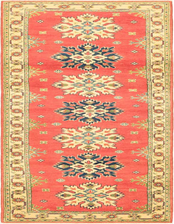 A 10 ft red runner rug with a cream border, featuring traditional tribal medallions in navy, cream, and light blue, ideal for hallways.