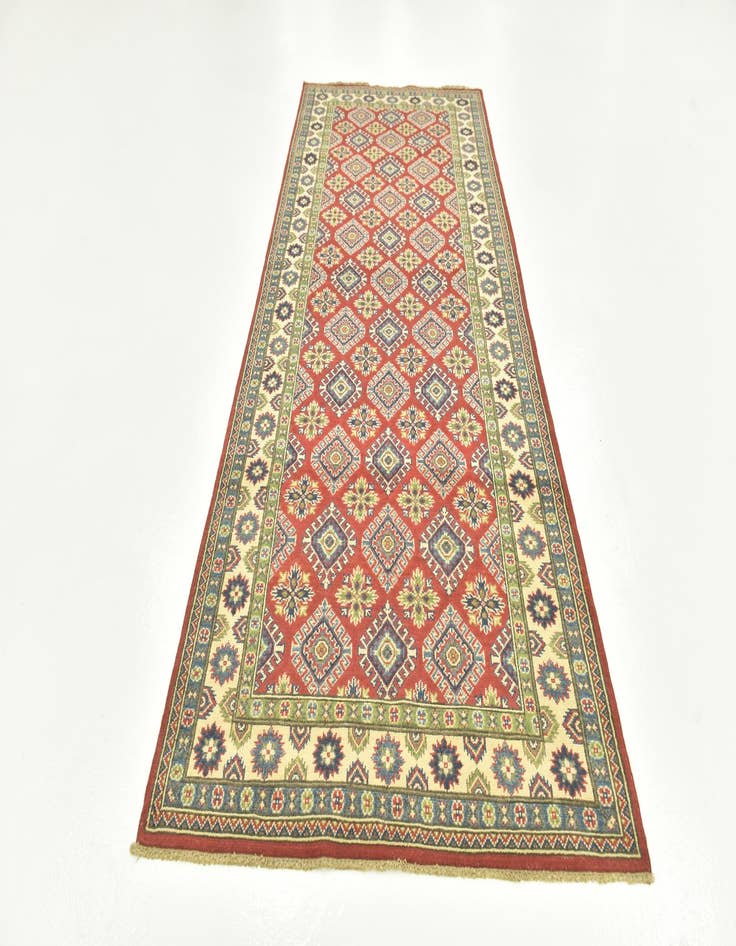 Detail image of  4' x 10' 4  Hand Knotted Kazak Runner Rug