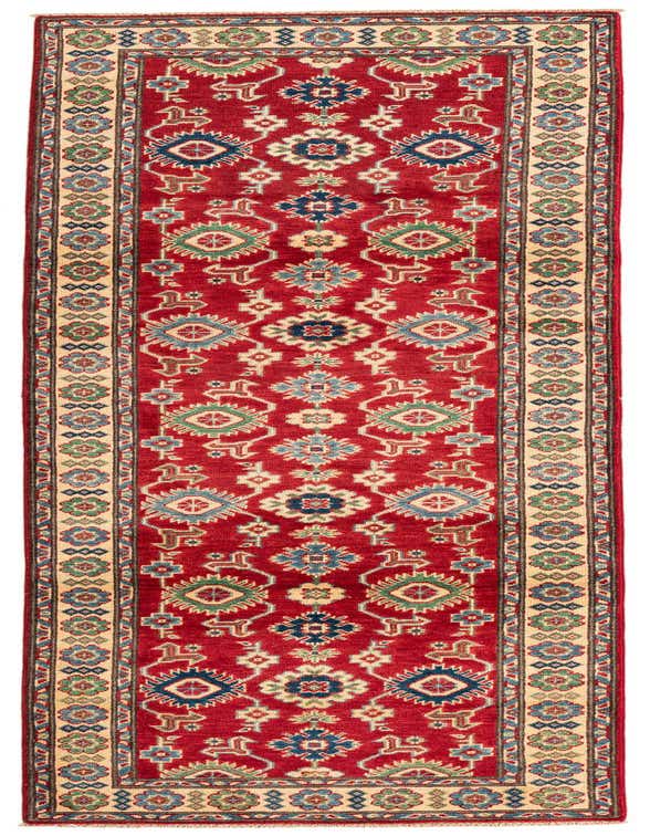 A 10 ft red runner rug with a traditional Southwestern pattern, featuring intricate blue, green, and cream motifs and a decorative border, perfect for a hallway.