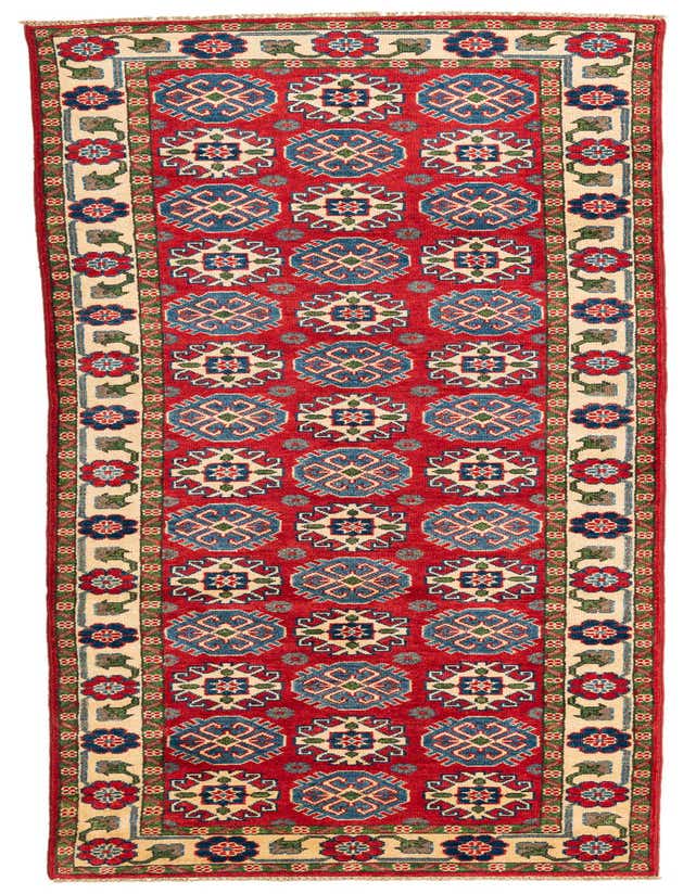 A 10 ft red runner rug with traditional Southwestern and Oriental patterns, featuring blue, green, and cream accents.