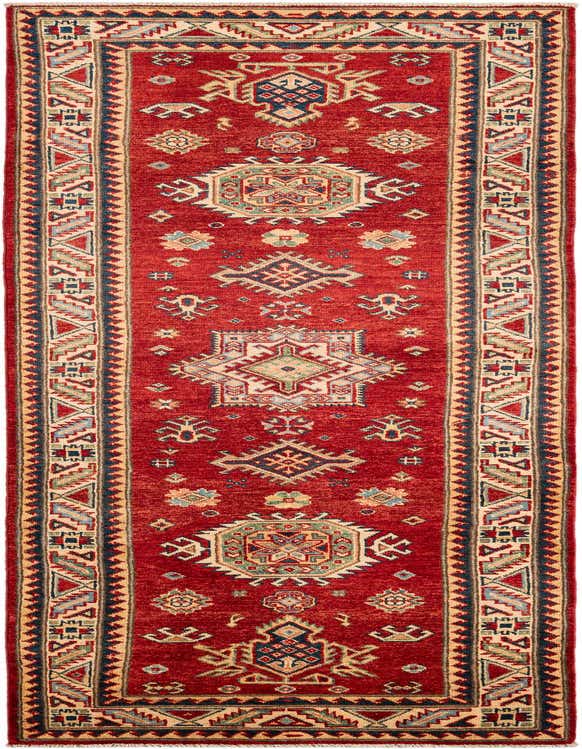 A 10 ft red runner rug with a traditional Oriental pattern and geometric motifs, ideal for a hallway.