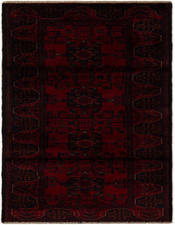 A 9 ft runner rug in deep reds and black with a traditional Oriental pattern, ideal for a hallway.