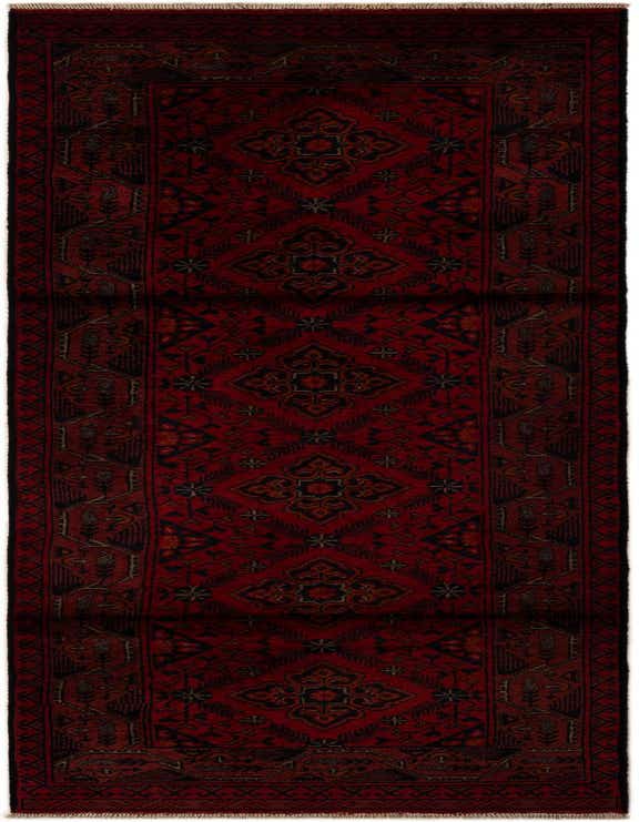 A 9 ft runner rug in deep red with intricate black and brown oriental patterns, featuring a central medallion design, suitable for a hallway.