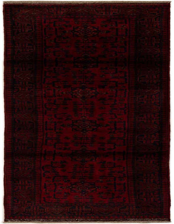A 10 ft Khal Mohammadi runner rug in deep red with intricate dark oriental patterns, perfect for a hallway.