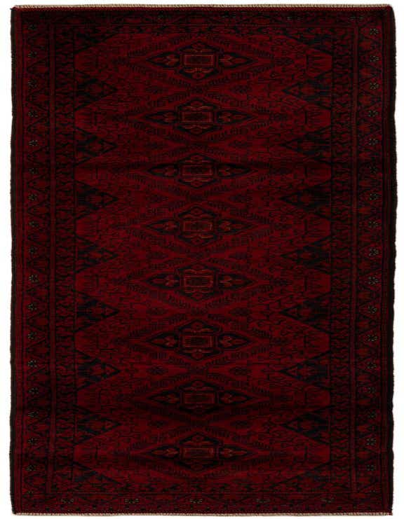 A 9 ft Khal Mohammadi runner rug in deep red with intricate black oriental patterns, perfect for a hallway.