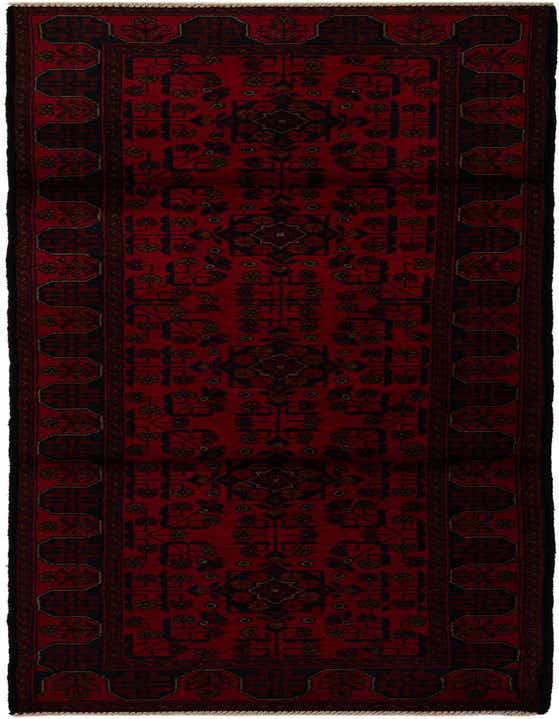 A 9 ft runner rug in deep red with a traditional Oriental pattern and dark accents, ideal for a hallway.