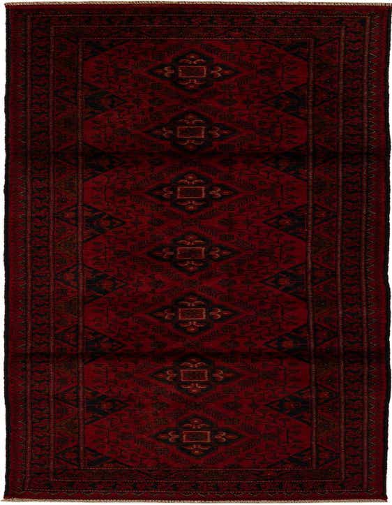 A 9 ft Khal Mohammadi runner rug in deep reds with intricate black and brown oriental patterns, ideal for a hallway.