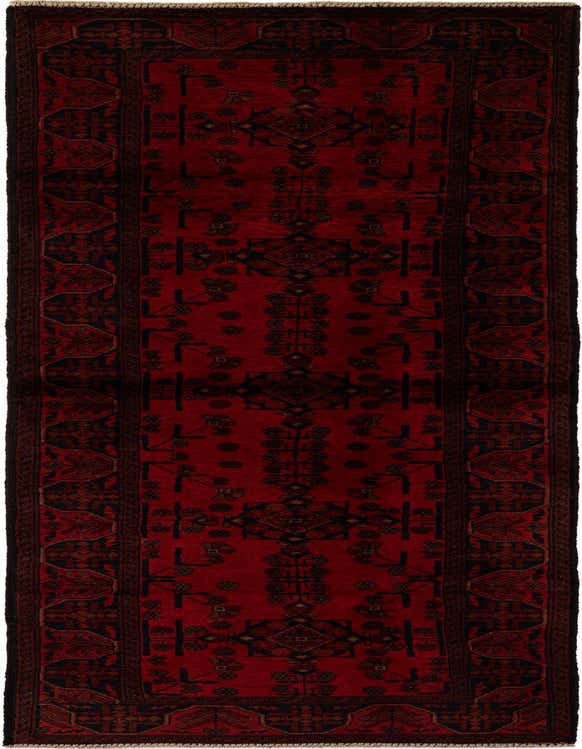 A 9 ft red runner rug with a black oriental pattern and a medium pile, perfect for a hallway.