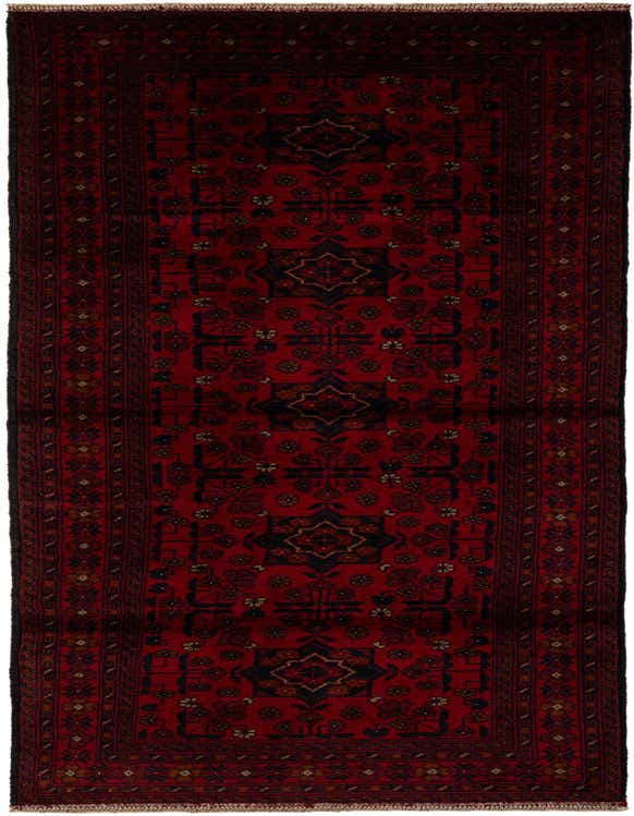 A 10 ft red runner rug with a thin pile, featuring a traditional black and brown geometric pattern, ideal for a hallway.