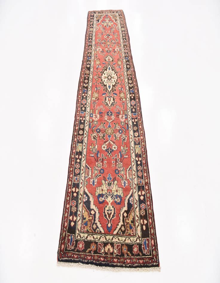 Detail image of  3' 2 x 11'  Hand Knotted Khamseh Persian Wool Runner Rug