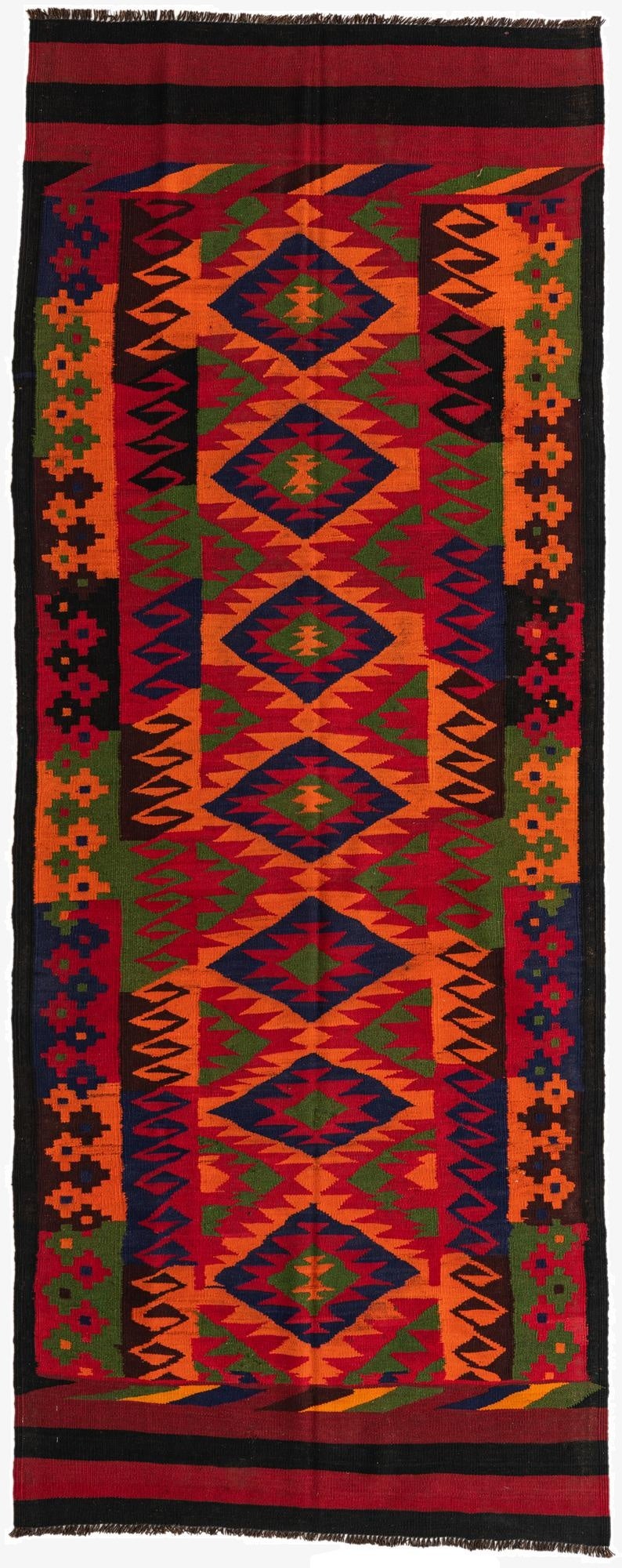 4' 4 x 11' 1  Hand Woven Kilim Afghan Wool Runner Rug