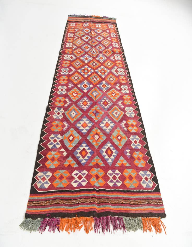 Detail image of  4' 5 x 11' 1  Hand Knotted Kilim Fars Persian Wool Runner Rug