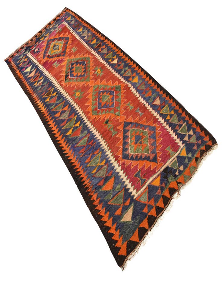 Detail image of  4' 3 x 9' 4  Hand Woven Kilim Fars Wool Runner Rug