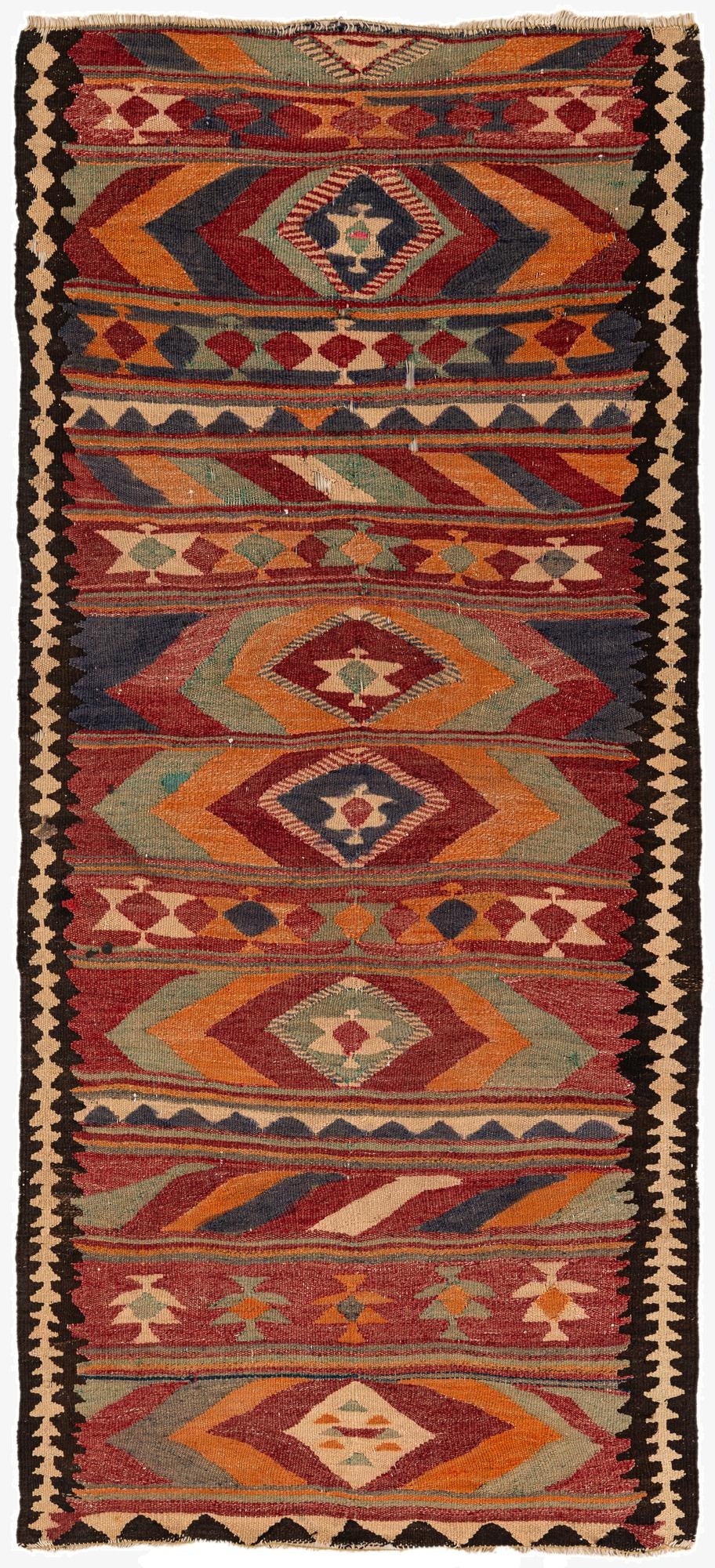  3' 9 x 8' 7  Hand Woven Kilim Fars Wool Runner Rug