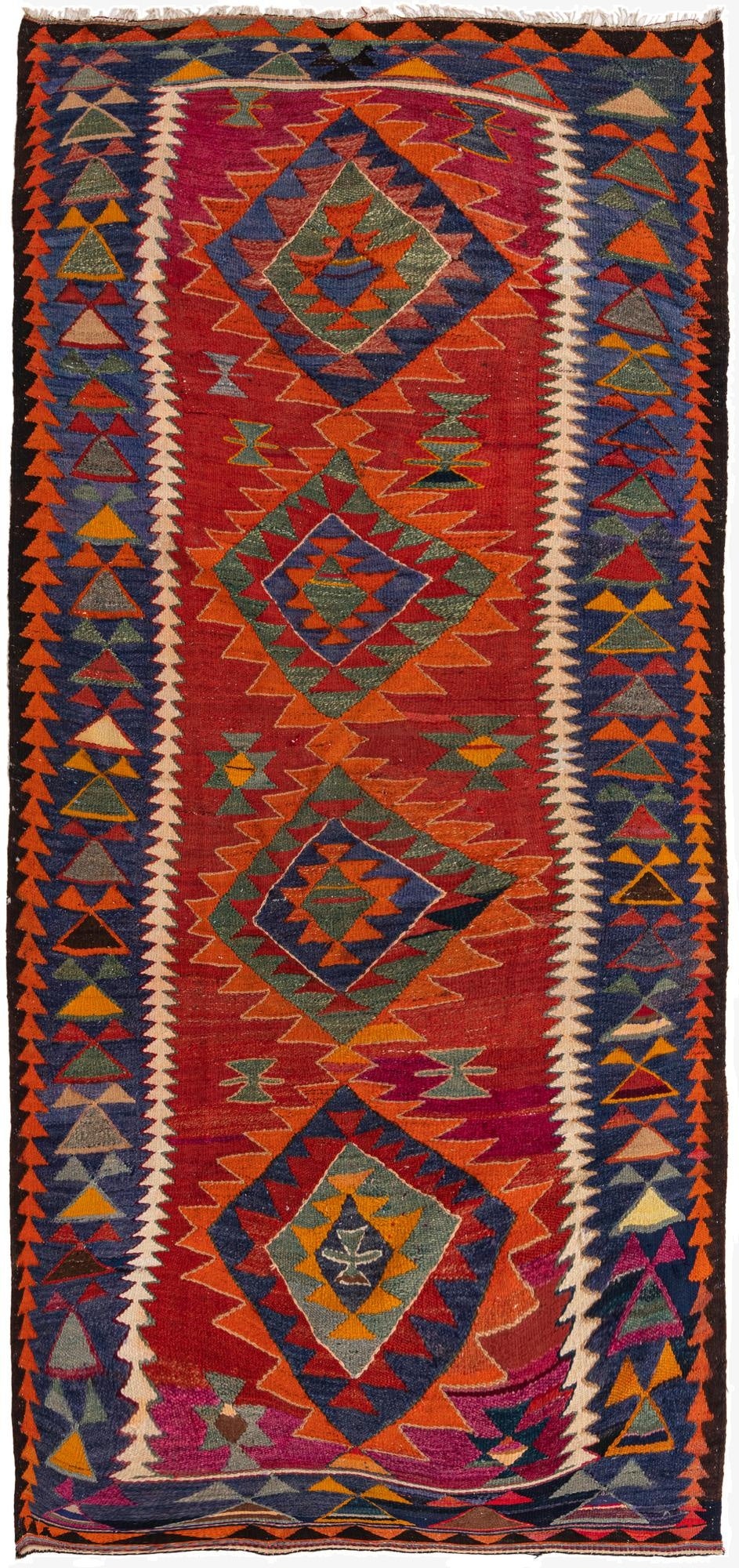  4' 3 x 9' 4  Hand Woven Kilim Fars Wool Runner Rug