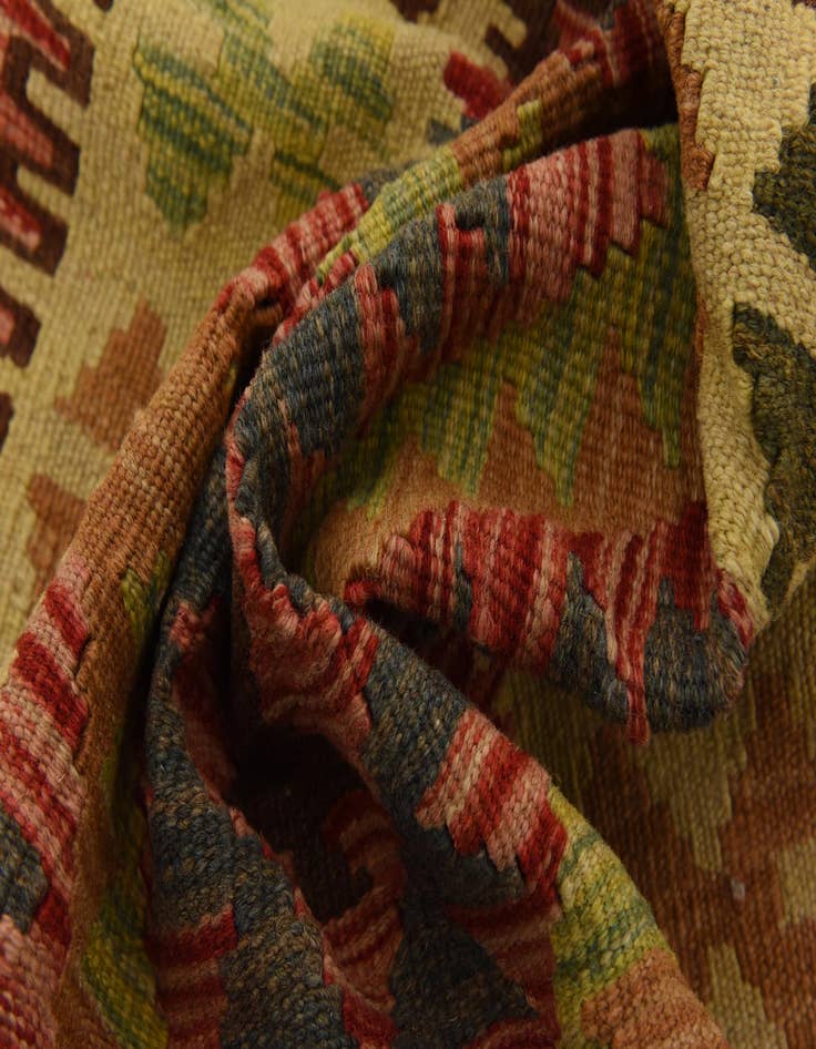 Detail image of  3' 3 x 6' 5  Hand Woven Kilim Maymana Wool Runner Rug