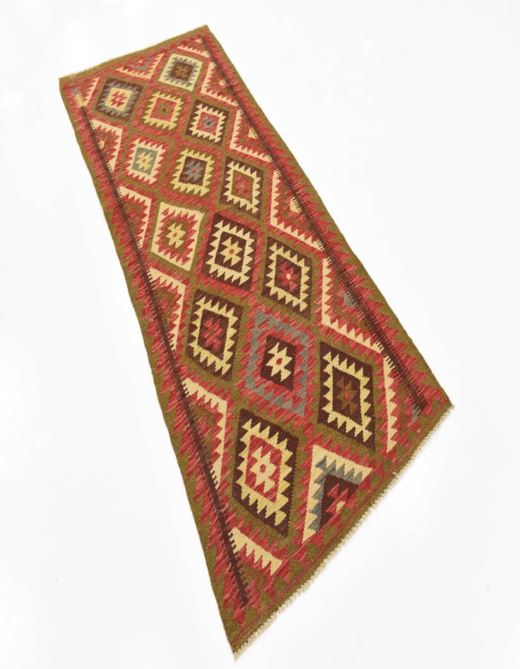 Detail image of  3' 2 x 6' 7  Hand Woven Kilim Maymana Wool Runner Rug