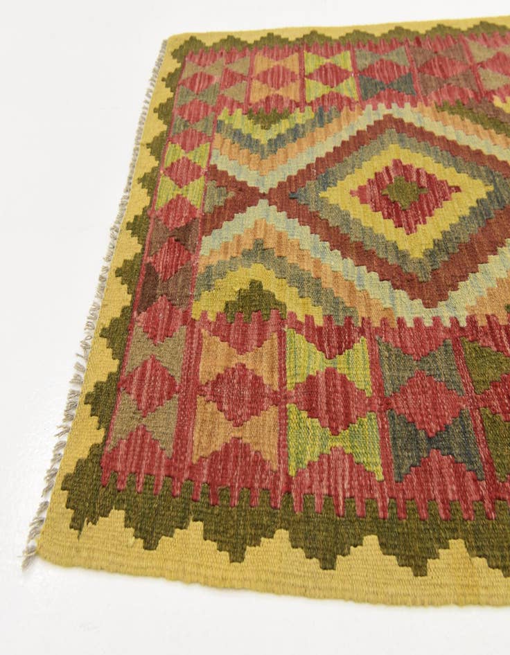 Detail image of  3' 4 x 6' 10  Hand Woven Kilim Maymana Wool Runner Rug