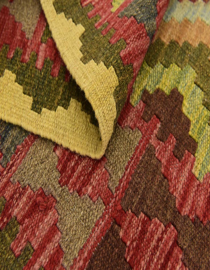 Detail image of  3' 4 x 6' 10  Hand Woven Kilim Maymana Wool Runner Rug