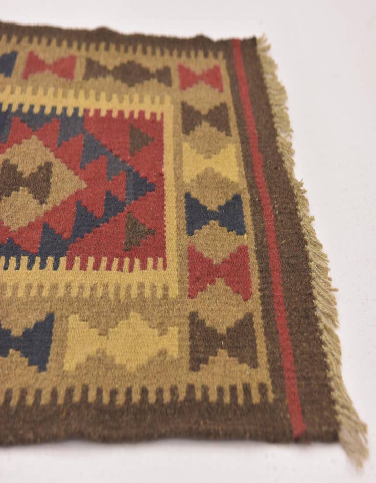 Detail image of 2' 2 x 6' 3 Hand Woven Kilim Maymana Wool Runner Rug