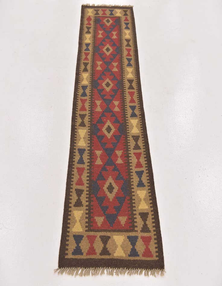 Detail image of  2' x 6' 3  Hand Woven Kilim Maymana Wool Runner Rug