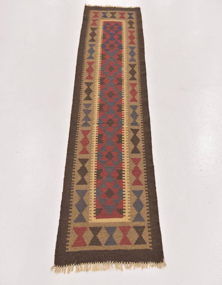 Detail image of  2' x 6' 4  Hand Woven Kilim Maymana Wool Runner Rug