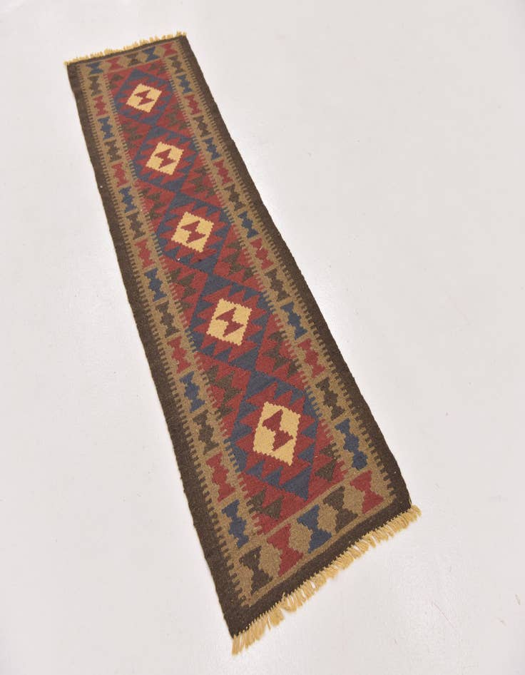 Detail image of 2' x 6' 4 Hand Woven Kilim Maymana Wool Runner Rug