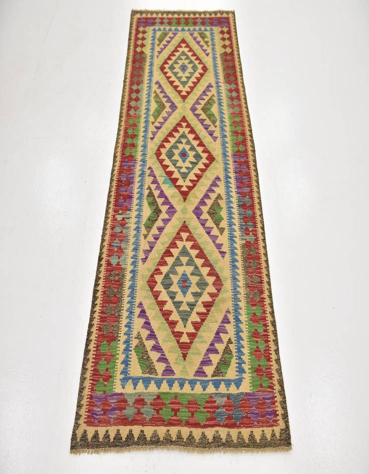 Detail image of  3' 2 x 6' 6  Hand Woven Kilim Maymana Wool Runner Rug