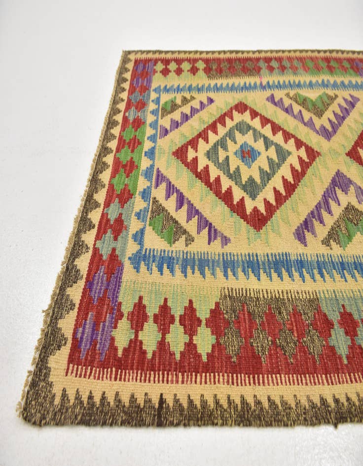 Detail image of  3' 2 x 6' 6  Hand Woven Kilim Maymana Wool Runner Rug