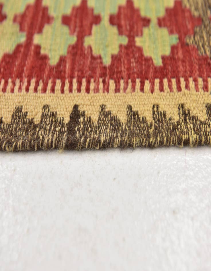 Detail image of  3' 2 x 6' 6  Hand Woven Kilim Maymana Wool Runner Rug