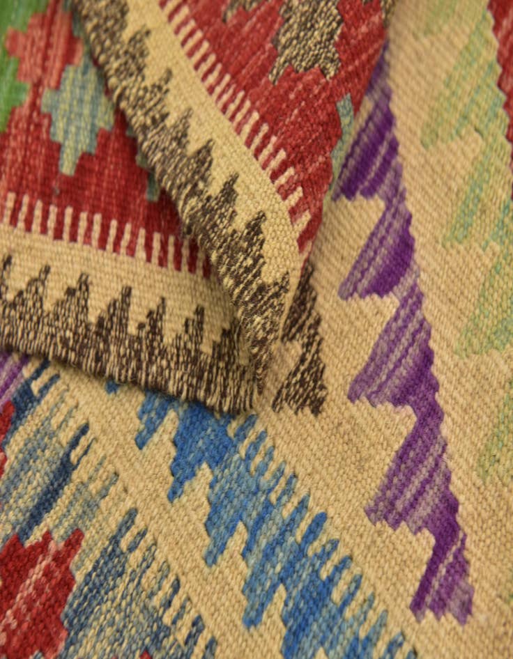 Detail image of  3' 2 x 6' 6  Hand Woven Kilim Maymana Wool Runner Rug