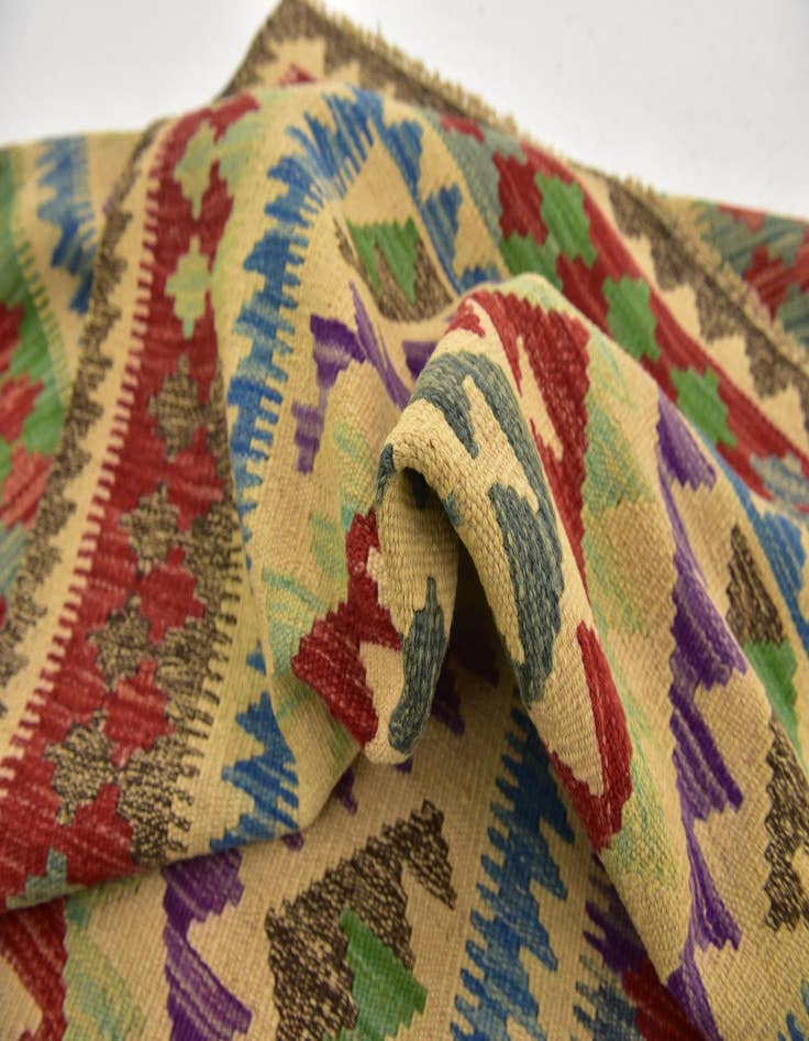 Detail image of  3' 2 x 6' 6  Hand Woven Kilim Maymana Wool Runner Rug