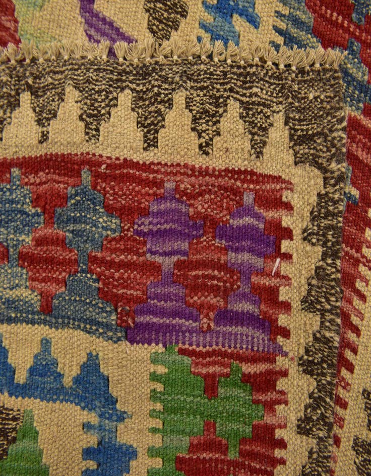 Detail image of  3' 2 x 6' 6  Hand Woven Kilim Maymana Wool Runner Rug