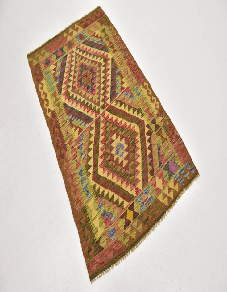 Detail image of  3' 2 x 6'  Hand Woven Kilim Maymana Wool Runner Rug