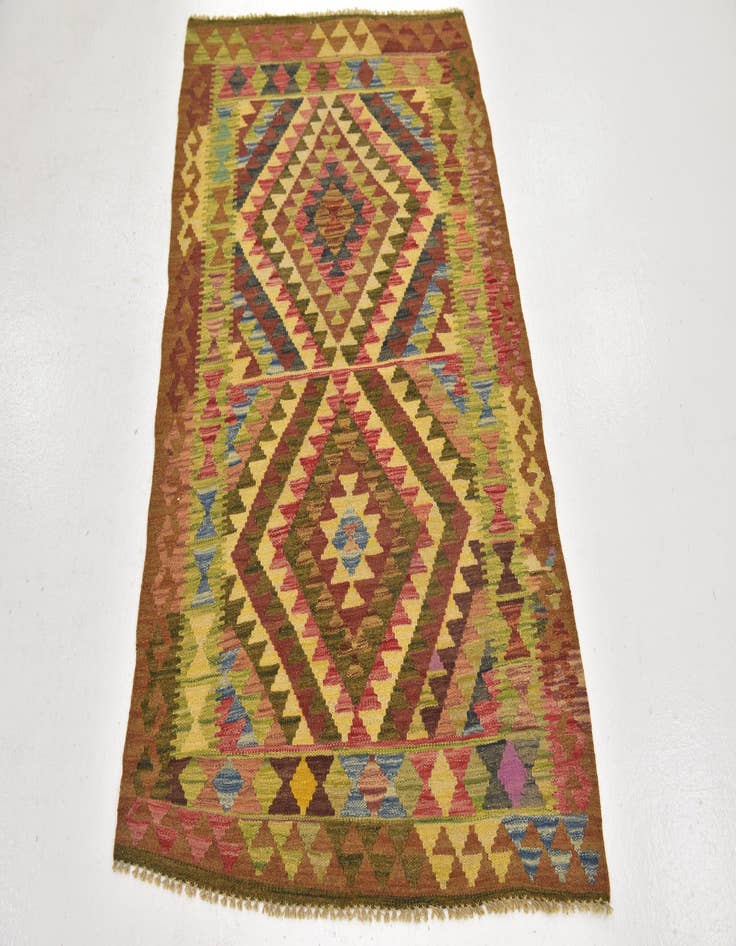 Detail image of  3' 2 x 6'  Hand Woven Kilim Maymana Wool Runner Rug